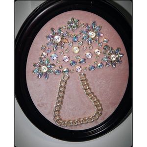 Handmade Vintage Framed Jeweled Mushroom Wall Decor Vintage Jewelry Mushroom Art